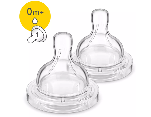 Avent Silicone Teat 0m+ / 1h PK2