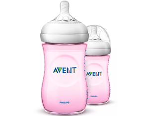 Avent Natural Feeding Bottle 1m+ 2-Pack 260ml Pink