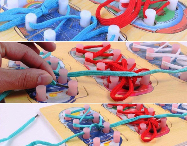 Wooden Shoe Lacing Puzzle Board