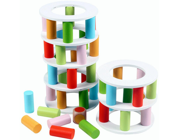 Wooden Rainbow Ball Stacking Tower