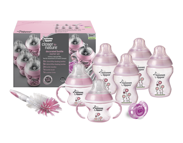 Tommee Tippee 0m+ Decorated Bottle Starter Set Slow Flow