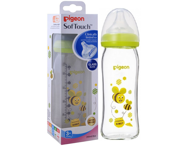 Pigeon Soft Touch Glass Bottle, 3+ Months, 240ml, Bees