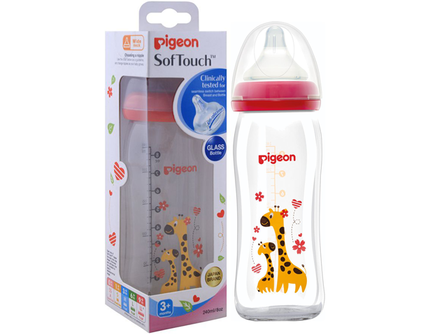 Pigeon Soft Touch Glass Bottle, 3+ Months, 240ml, Giraffe