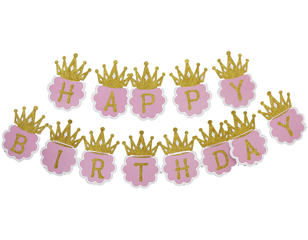 Princess Glitter Happy Birthday Crown Banner