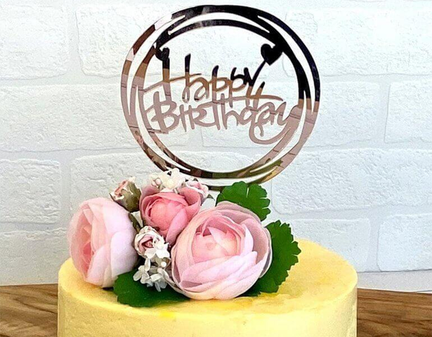 Round Happy Birthday Cake Topper