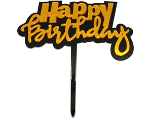 Happy Birthday Cake Topper Black Border