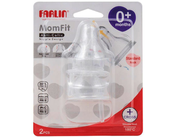 Farlin Momfit Anti-Colic Silicone Nipple, 0m+ 2-Pcs