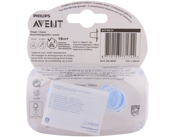 Avent FreeFlow Soothers 18m+ Blue