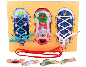 Wooden Shoe Lacing Puzzle Board