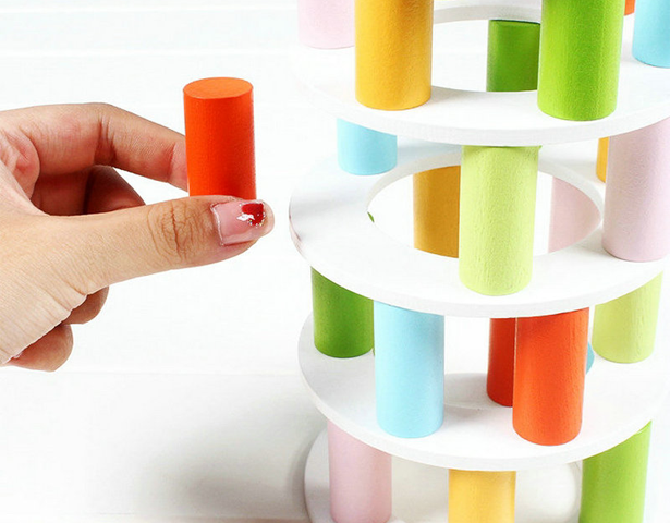 Wooden Rainbow Ball Stacking Tower