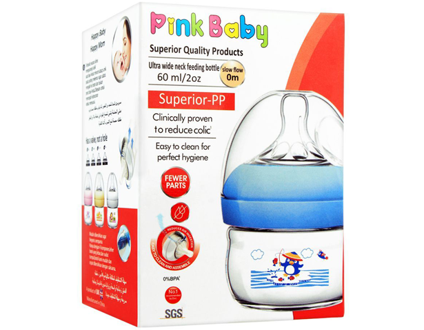 Pink Baby Wide Neck Feeding Bottle 60ml