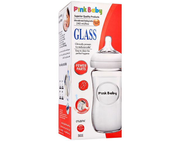 Pink Baby Glass Feeding Bottle 240ml