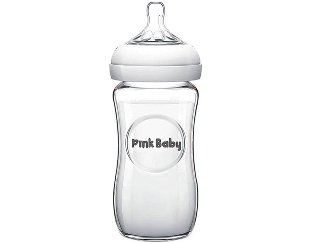 Pink Baby Glass Feeding Bottle 240ml